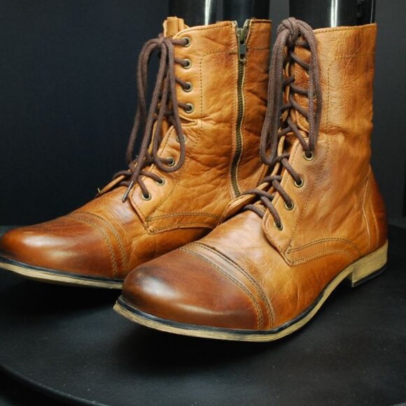 STEVE MADDEN Size TROOPAH Beige Leather Combat Style Boots Size 13 main image 9